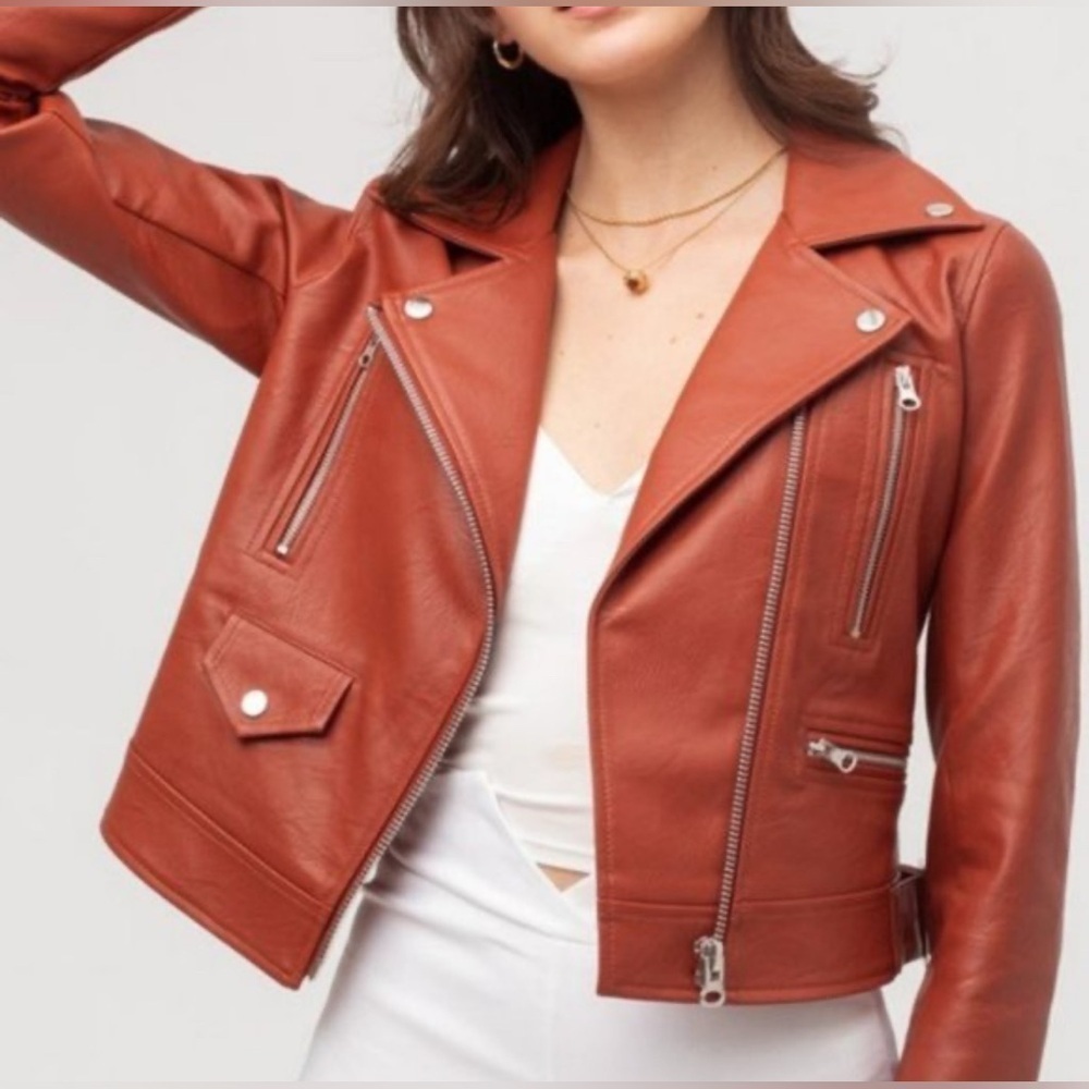Love Tree Women's Rust Brown Faux Leather Jacket.     Size-Large
